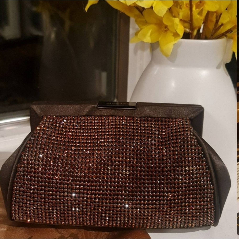 Authentic Scheilan Firenze Satin Rhinestone Clutch/Crossbody BRAND NEW
